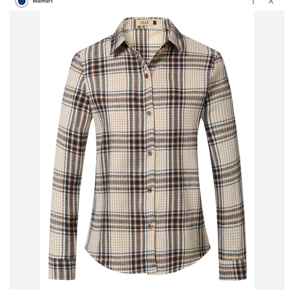 SSLR Women's 4XL‎ Flannel Shirt Long Sleeve Plaid Button Down Beige Brown - Picture 1 of 12